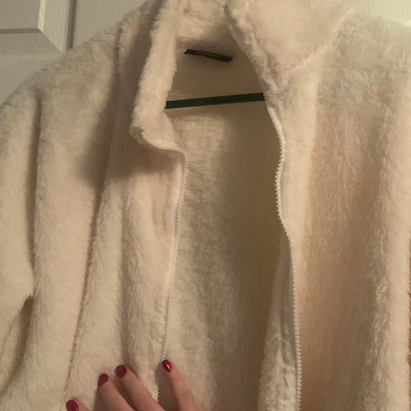 Fuzzy white cream jacket. From Real Essentials size large. - Picture 1 of 2